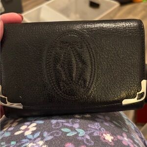 Cartier Black Leather Wallet with Silver Accents